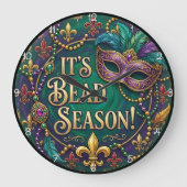Mardi Gras-Perlen-Saison-Masquerade Große Wanduhr (Vorderseite)