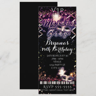 Mardi Gras Pflaume Gold VIP Geburtstagsparty-Ticke Einladung