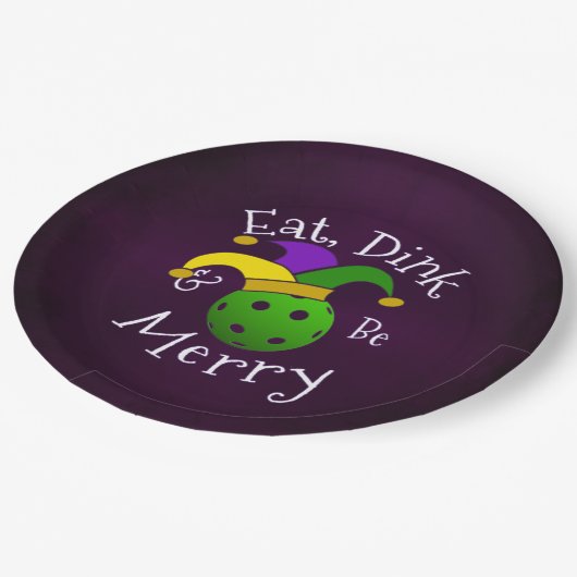 Mardi Gras Pickleball isst Dink Sei froh Pappteller (Schrägansicht)