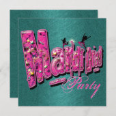 Mardi Gras pink teal party invitations Einladung (Vorne/Hinten)