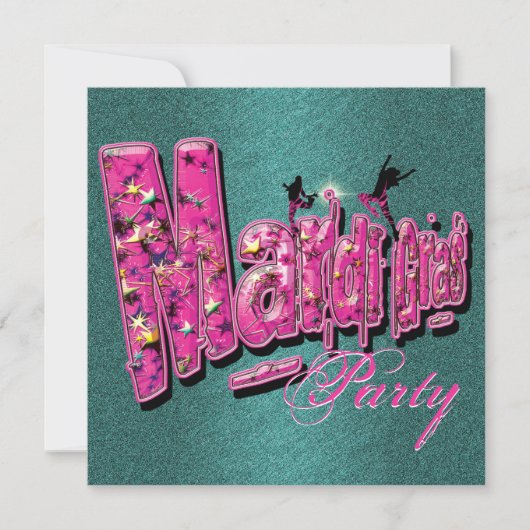 Mardi Gras pink teal party invitations Einladung (Vorderseite)