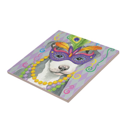 Mardi Gras Pit Bull Terrier Fliese (Seite)