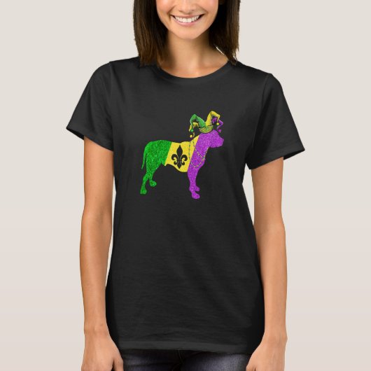 Mardi Gras Pitbull Dog Mardi Gras Hat Beads T-Shirt (Vorderseite)