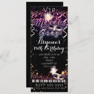 Mardi Gras Plum Gold VIP Geburtstagsparty Ticket Einladung