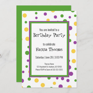 Mardi Gras Polka Dot Gespielt Geburtstagseinladung Einladung