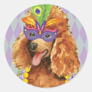 Mardi Gras Poodle Runder Aufkleber