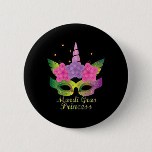 Mardi Gras Princess T Shirt mit Blume Unicorn Ma Button