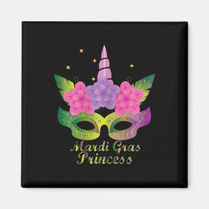 Mardi Gras Princess T Shirt mit Blume Unicorn Ma Magnet