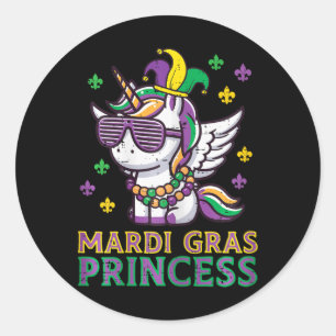 Mardi Gras Princess Unicorn Fett Dienstag Mädchen Runder Aufkleber