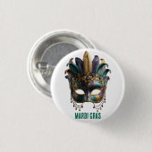Mardi Gras Prunkfeder-Maske Button (Vorne & Hinten)