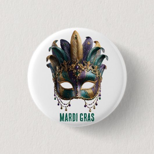 Mardi Gras Prunkfeder-Maske Button (Vorderseite)