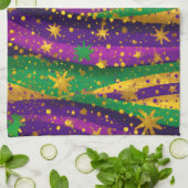 Mardi gras Purple Green Gold Stars Stripes Vibrant Geschirrtuch (Gefaltet)