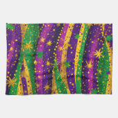 Mardi gras Purple Green Gold Stars Stripes Vibrant Geschirrtuch (Horizontal)
