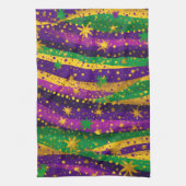 Mardi gras Purple Green Gold Stars Stripes Vibrant Geschirrtuch (Vertikal)