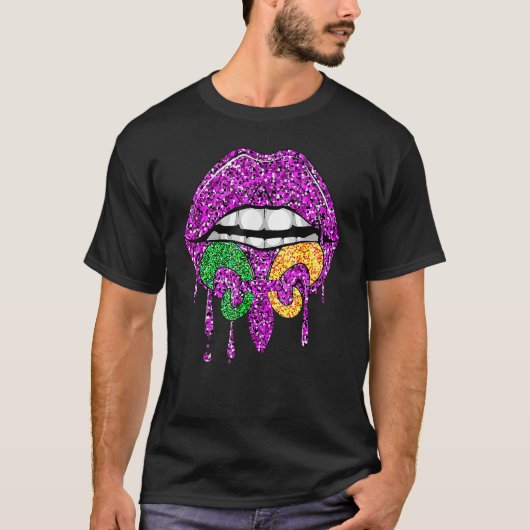 Mardi Gras Purple Lip Green And Yellow T-Shirt (Vorderseite)
