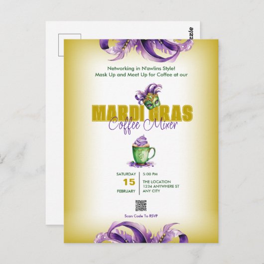Mardi Gras QR Code Einladung Postkarte (Vorne/Hinten)