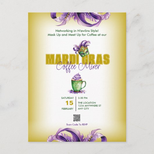 Mardi Gras QR Code Einladung Postkarte (Vorderseite)