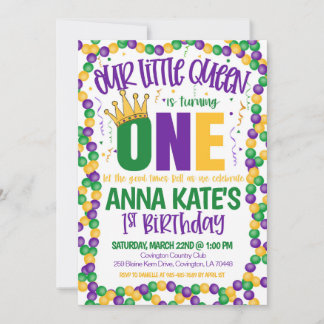 Mardi Gras Queen Einladung zum ersten Geburtstag