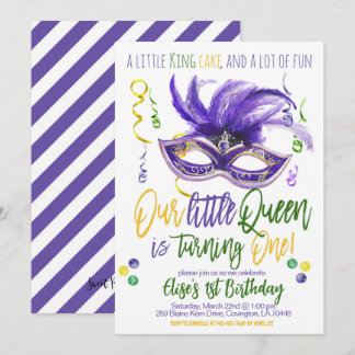 Mardi Gras Queen Einladung zum ersten Geburtstag