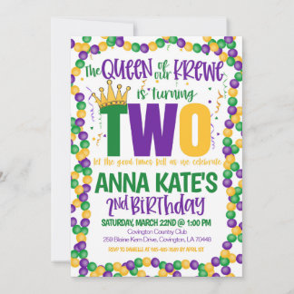 Mardi Gras Queen zum zweiten Geburtstag Einladung