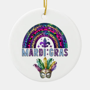 Mardi Gras Rainbow and Mask Keramik Keramik Ornament