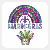 Mardi Gras Rainbow and Mask Square Sticker (Vorderseite)