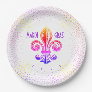 Mardi Gras Rainbow Lilie mit Confetti Pappteller