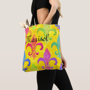 Mardi Gras Rainbow Lilie Monogram Yellow Tasche