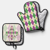 Mardi Gras Raute Ofenhandschuh & Topflappen-Set (Vorderseite/Rückseite)