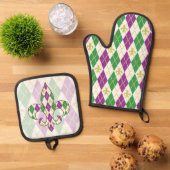 Mardi Gras Raute Ofenhandschuh & Topflappen-Set (Oben Unten)