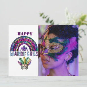 Mardi Gras Regenbogen- und Maskenkarte Karte