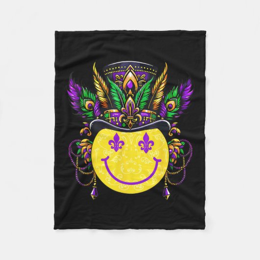 Mardi Gras Retro Smile Face Jester Lilie Be Fleecedecke (Vorderseite)