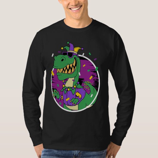 Mardi Gras Rex Dinosaur Dino Mardi Gras Bead Costu T-Shirt (Vorderseite)