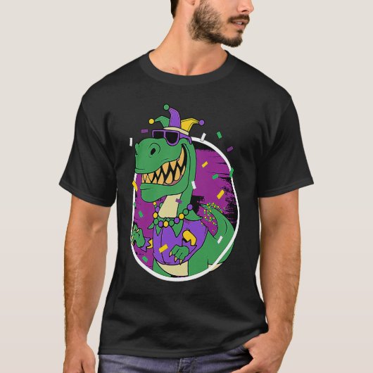 Mardi Gras Rex Dinosaur Dino Mardi Gras Bead Costu T-Shirt (Vorderseite)