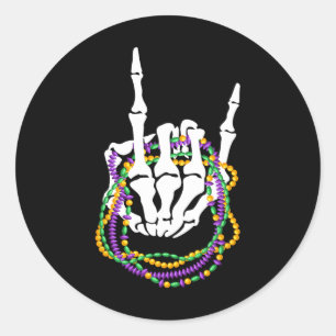 Mardi Gras Rocker Skeleton Rock Hand Bones Music L Runder Aufkleber