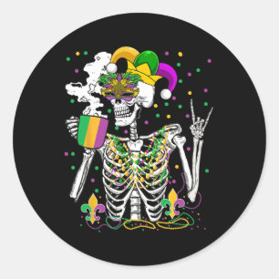 Mardi Gras Röntgen Skeleton Trinken Kaffee Niedlic Runder Aufkleber