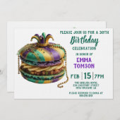 Mardi Gras Royal Macaron Birthday Einladung (Vorne/Hinten)