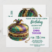Mardi Gras Royal Macaron Geburtstag Einladung (Vorne/Hinten)