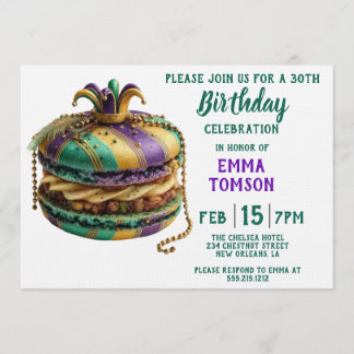 Mardi Gras Royal Macaron Geburtstag Einladung