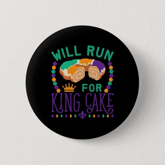 Mardi Gras Running Funny wird für King Cake Ru lau Button (Vorderseite)
