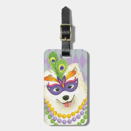 Mardi Gras Samoyed Gepäckanhänger (Vorderseite vertikal)