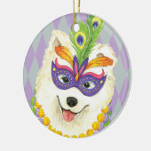 Mardi Gras Samoyed Keramik Ornament (Links)