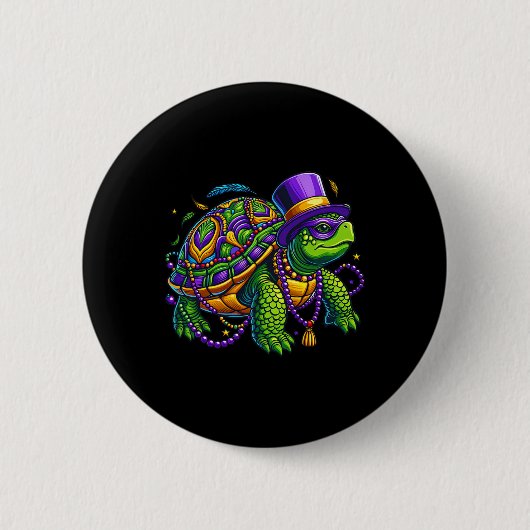Mardi Gras Schildkröte Süßes Tier  Button (Vorderseite)
