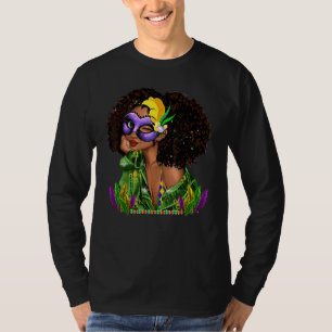 Mardi Gras Schwarze Frau Lockiges Haar Zwinker Aug T-Shirt