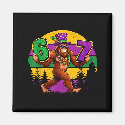 Mardi Gras Six Seven 6 7 Meme Bigfoot Sasquatch Bo Magnet (Vorne)