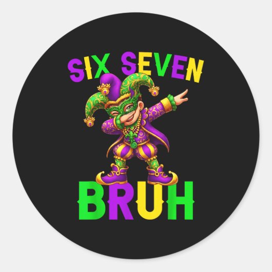 Mardi Gras Six Seven Bruh Dab Jester 6 7 Meme Fat Runder Aufkleber (Vorderseite)