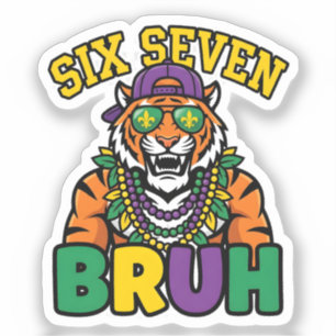 Mardi Gras Six Seven Bruh Flamingo 6 7 Meme Aufkleber