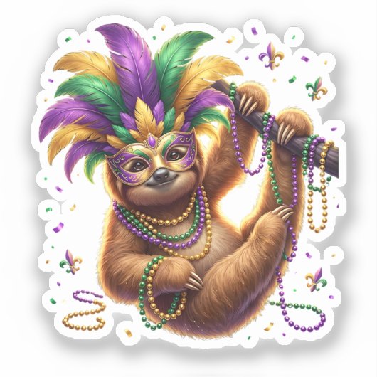 Mardi Gras Six Seven Bruh Sloth 6 7 Meme Aufkleber (Vorderseite)