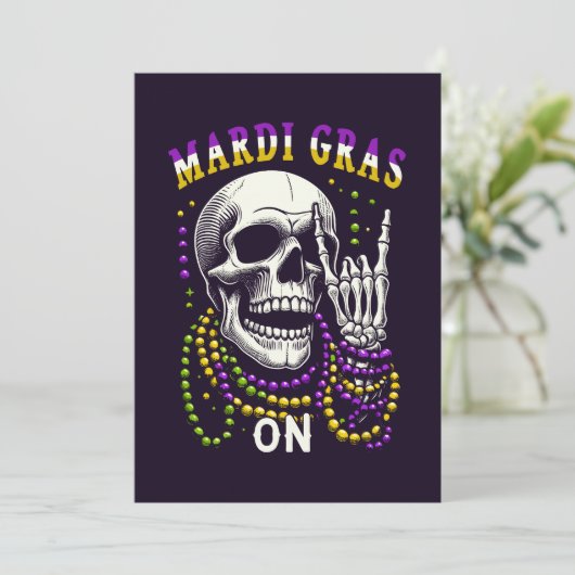 Mardi Gras Skeleton Feiertagskarte (Stehend Vorderseite)