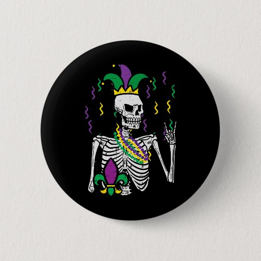 Mardi Gras Skeleton Rock Hand Funny T-Shirt Rocker Button (Vorderseite)